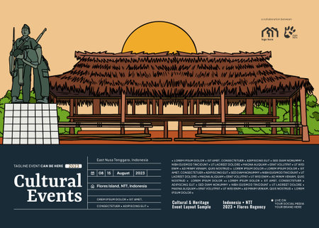 Creative Cultural design layout template background with Indonesian illustration of East Nusa Tenggaraのイラスト素材