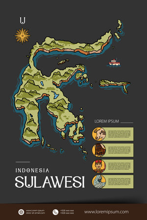 Sulawesi Indonesia maps illustration. Indonesia Island design layoutのイラスト素材