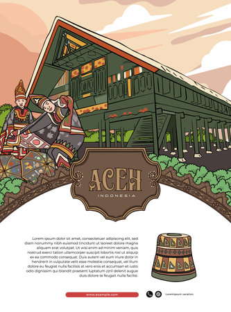 Poster event layout template for tourism with Aceh culture illustrationのイラスト素材