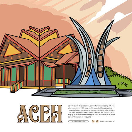 Social media post layout template for tourism with Aceh culture illustrationのイラスト素材