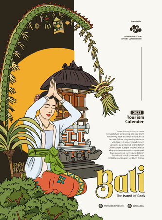 Layout idea for social media or magazine cover with balinese people illustrationのイラスト素材