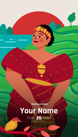 Indonesian Bataknese woman Wedding dress illustration Flat style designのイラスト素材