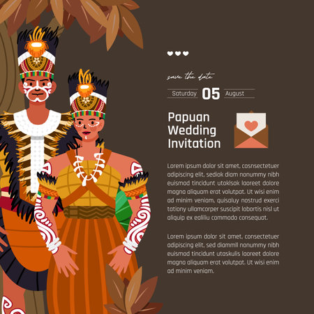 Traditional Wedding dress Papuan illustration layout design for invitation flat styleのイラスト素材