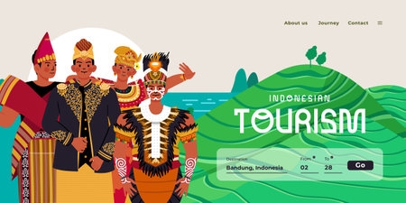 Landing page design idea illustration for travel tourism company with indonesian culture wedding dressのイラスト素材