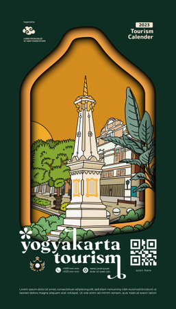 Magazine or Book cover template for tourism calender with Yogyakarta culture illustrationのイラスト素材