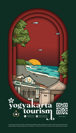 Magazine or Book cover template for tourism calender with Yogyakarta culture illustrationのイラスト素材