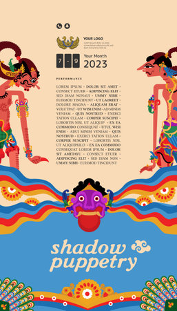 Colorful flat design with wayang illustration for ethnic vintage and tourism poster templateのイラスト素材