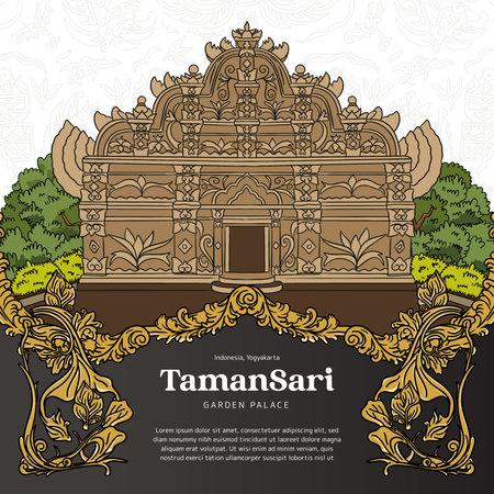 Yogyakarta Tamansari Garden Palace Indonesian Tourism spot illustrationのイラスト素材