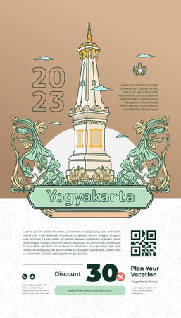 Yogyakarta Monument with Javanese flower for promotion tourism vacation design conceptのイラスト素材