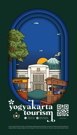 Magazine or Book cover template for tourism calender with Yogyakarta culture illustrationのイラスト素材