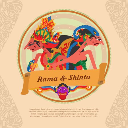Ramayana sanskrit epic love story idea design with ethnic vibes wayang rama shinta shadow puppet illustrationのイラスト素材