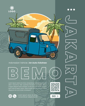 Local Vehicle an auto rickshaw Bemo from Jakarta Indonesia hand drawn Illustrationのイラスト素材