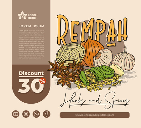 Herb and Spices poster template with ethnic vibes for herbal drink businessのイラスト素材