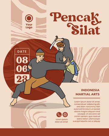 Indonesian Pencak Silat Martial Art illustration background for tourism eventのイラスト素材