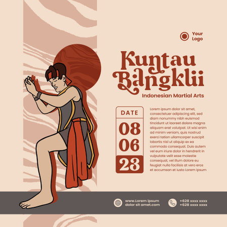 Dayaknese Kuntau Bangkui Martial Art hand drawn illustration for event poster templateのイラスト素材