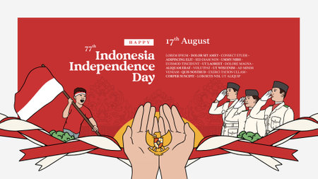 Banner Indonesian independence day with Indonesian cultureのイラスト素材