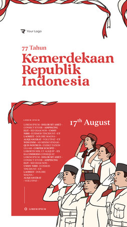 Handdrawn illustration Indonesian independence day for social media post or bannerのイラスト素材