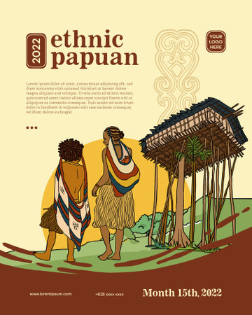 Noken Papua hand drawn illustration for poster. Indonesian culture backgroundのイラスト素材