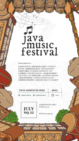 Hand drawn javanese music festival with gamelanのイラスト素材