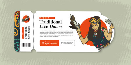 indonesian traditional dance ticket borneonese gong dance hand drawn illustrationのイラスト素材