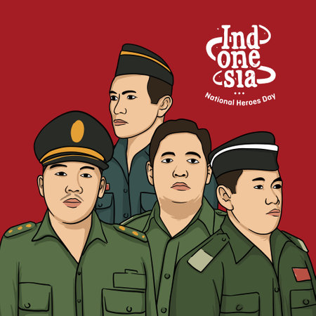 Indonesian heroesâ day background with portrait illustration of revolution heroesのイラスト素材