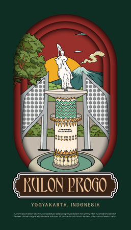 Kulon Progo landmark and culture Illustration design layout ideaのイラスト素材