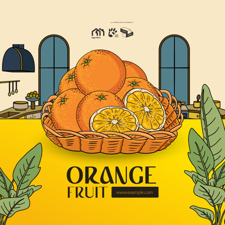 Tropical fruit Orange illustration with kitchen backgroundのイラスト素材