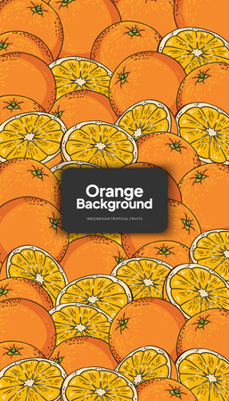 Orange background illustration, tropical fruit design background for social media postのイラスト素材
