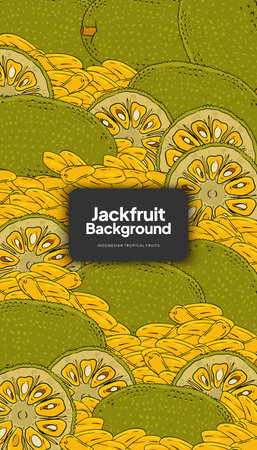 Jackfruit background illustration, tropical fruit design background for social media postのイラスト素材
