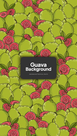 Guava background illustration, tropical fruit design background for social media postのイラスト素材