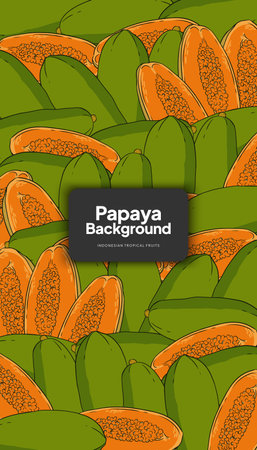 Papaya background illustration, tropical fruit design background for social media postのイラスト素材