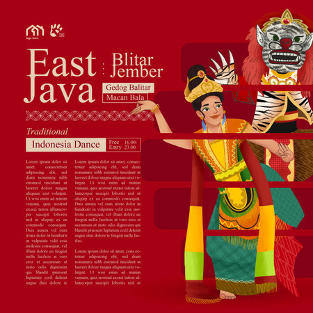 Social Media post template idea with Indonesia dancer illustration cell shaded styleのイラスト素材