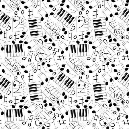 Seemless vector B&W pattern with music simbolsのイラスト素材