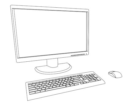 Vector outlines illustration of desktop computerのイラスト素材