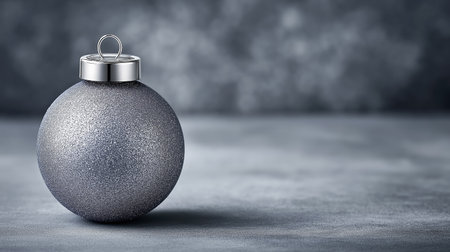Silver Christmas bauble on a neutral concrete surface creates a minimalist holiday decoration perfect for elegant branding packaging and seasonal campaignsの素材