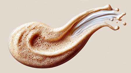 Cream swirl splash with silky texture on beige background works as a cosmetic skincare mockup concept for packaging advertising and beauty brandingの素材