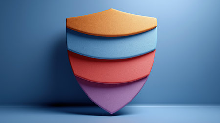 Layered shield icon with pastel foam texture appears as a 3D protection symbol ideal for security and privacy design fintech apps and tech brandingの素材