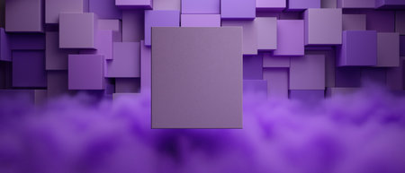 Symmetrical wall of purple cubes with central focus creates modern minimal background ideal for tech branding product mockups and clean abstract layoutsの素材