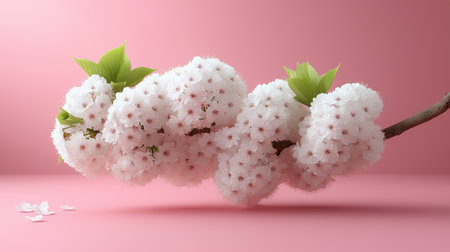 Delicate cherry blossom branch set against soft pink backdrop perfect for spring promotions beauty branding greeting cards and minimal floral design projectsの素材
