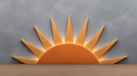 Simple sunrise cutout against neutral wall conveys hope warmth and fresh start messaging ideal for motivational posters seasonal campaigns and cheerful branding assetsの素材