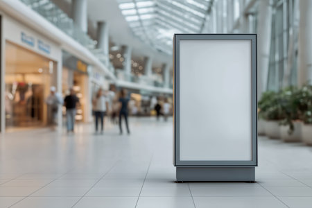 Empty vertical display in modern mall corridor ideal for mockups poster designs and indoor advertising conceptsの素材