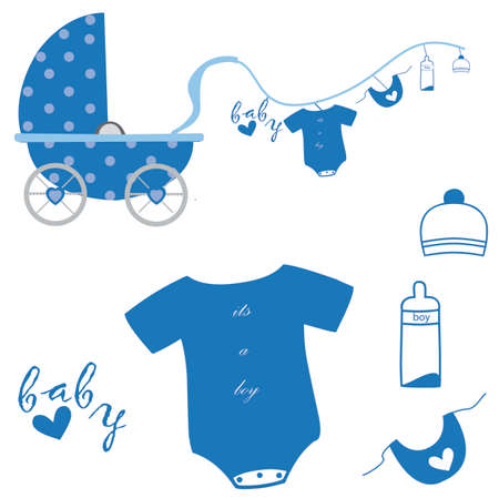 Baby girl and boy shower card. Its a girl and boy.White bacground Flat design Vector illustrationのイラスト素材