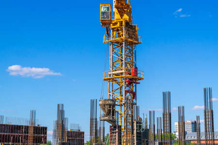 The foundation on reinforced concrete piles and the frame during the construction of a multi-storey...