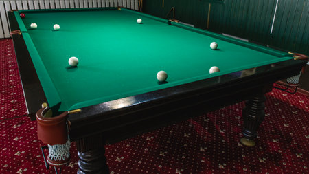 Billiard table with greencloth. billiard room. board game. Billiard club for relaxing in your free...