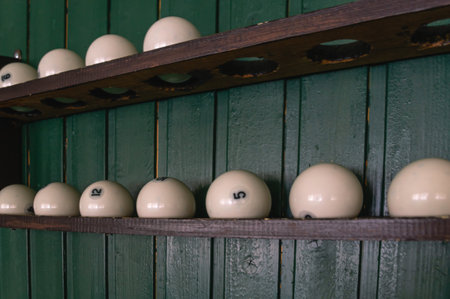 White balls for playing billiards. billiard room. board game. Billiard club for relaxing in your...