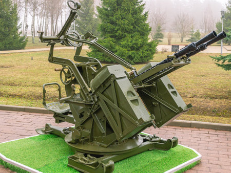 Twin anti-aircraft heavy machine gun. Weapons for hitting aerial targets. Anti-aircraft machine gun...
