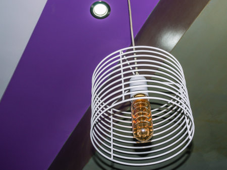 indoor lighting. Decorative vintage retro lamps with an incandescent spiral. Lighting in homes with lamps and incandescent lamps.の写真素材