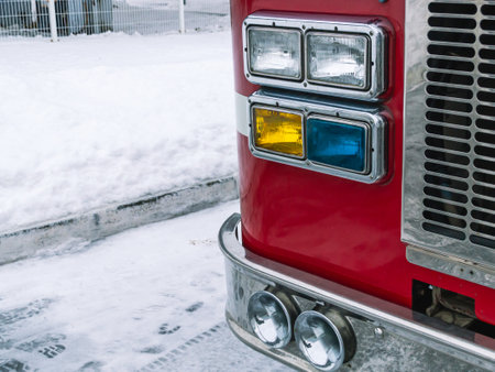 A fire truck with a retractable ladder. Equipment for rescuing people in case of fire. A rescue...