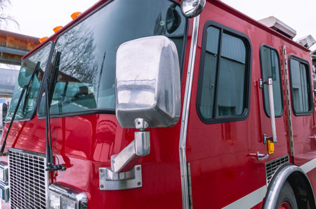 A fire truck with a retractable ladder. Equipment for rescuing people in case of fire. A rescue...