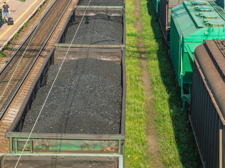 Solid fuel. Transportation of coal by rail. Energy raw materials. Coal for heating. Coal in a...